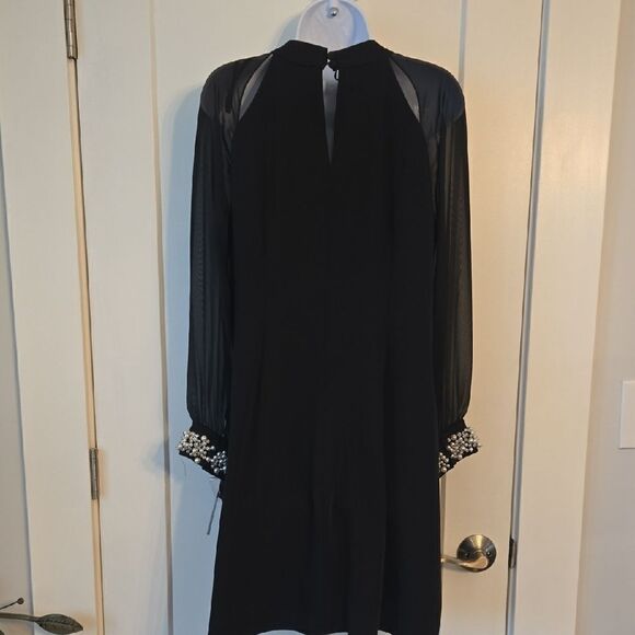 SLNY Black Sheath Dress with Embellished Sleeves And Mock Neck - Picture 4 of 4